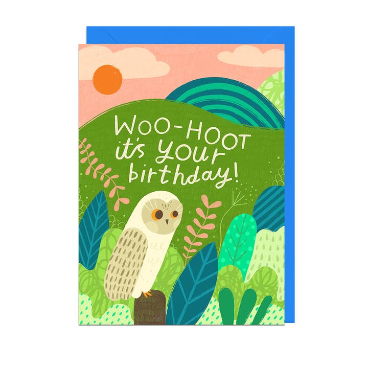 Carte enveloppe bleue HOOT BIRTHDAY OWL pour la vente par Jolly Awesome