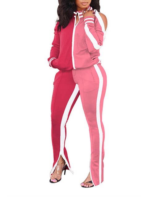 MB Fashion Wholesale - Wholesale Lounge Set - Women's - MB FASHION Two-Piece Track Set with Shoulder Cutouts 812512