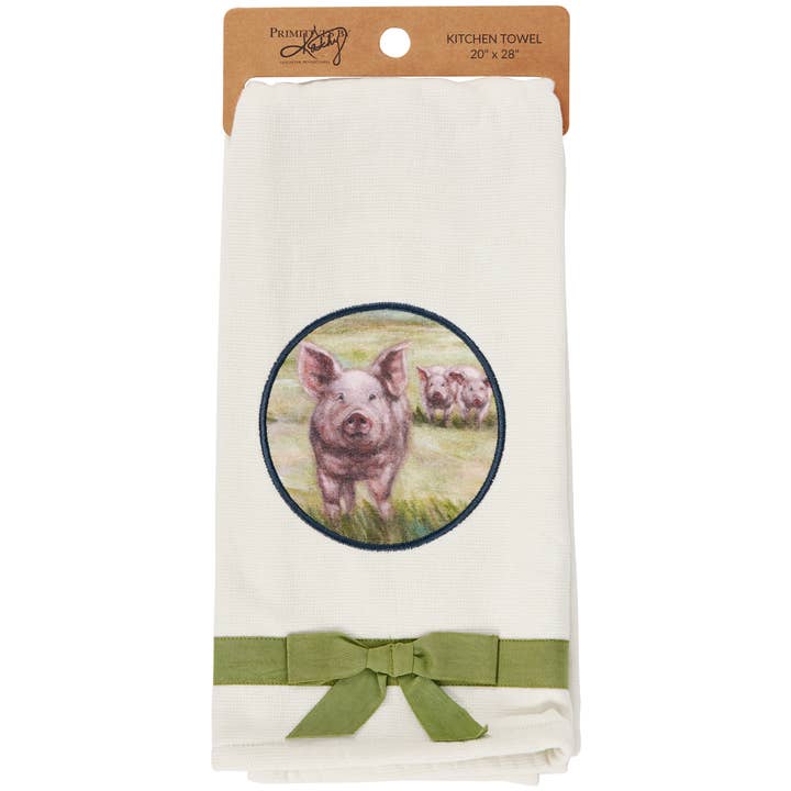 Pink Pigs Kitchen Towel for wholesale by Primitives by Kathy