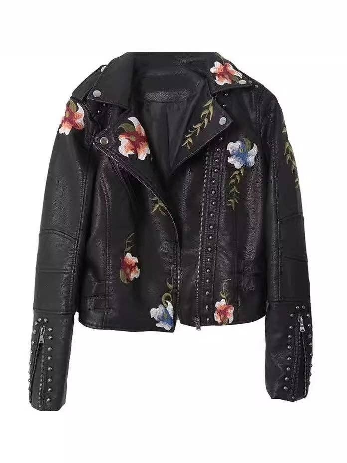 SALINA TRADING INC - Vente Veste en cuir – femme - Veste en cuir PU cloutée et brodée décontractée chic2