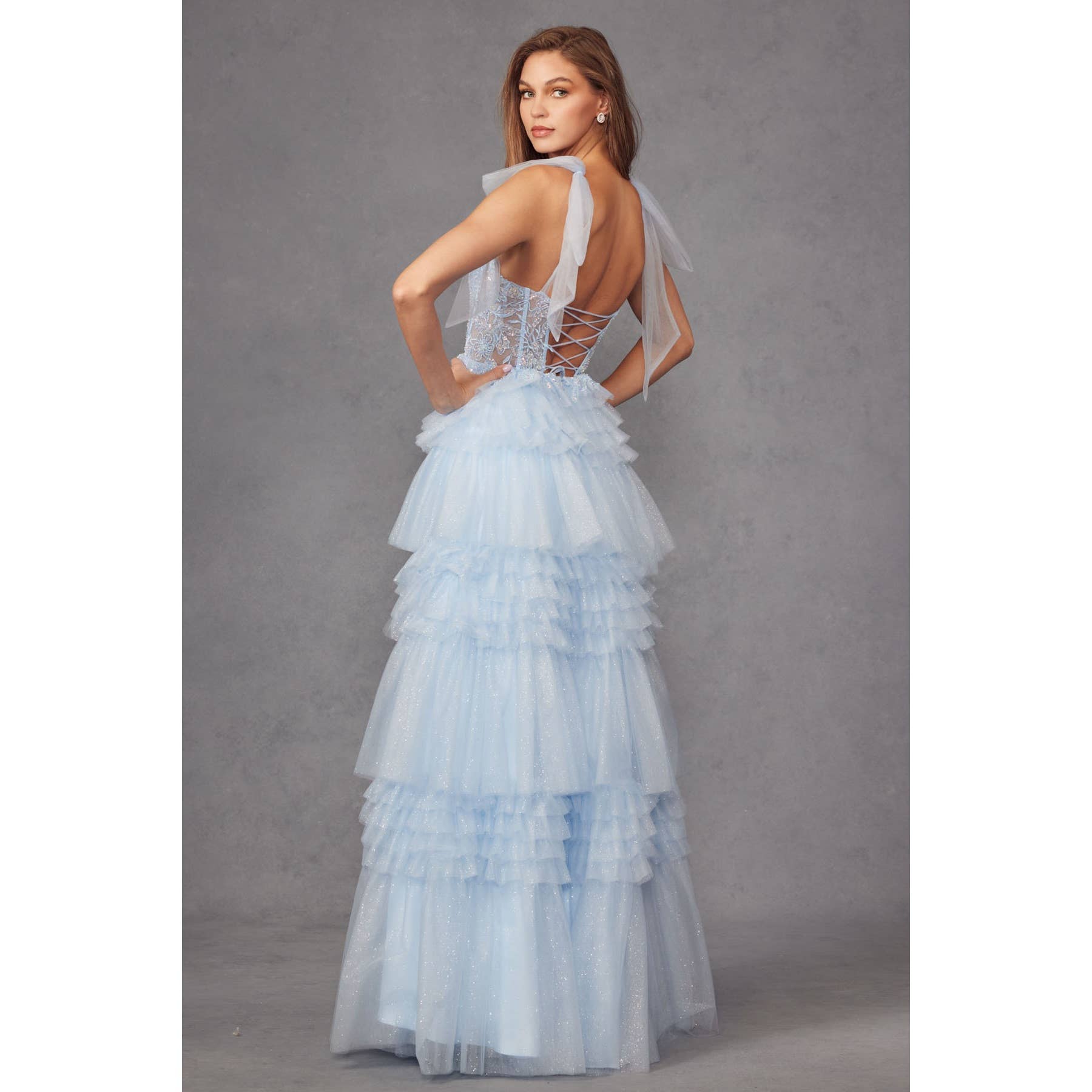 Juliet - Wholesale Dress - Women's - JT2465A TIERED RUFFLE SKIRT AND TULLE BOWS ON SHOULDER SLEEV11