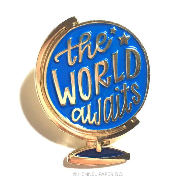 Enamel Pin - The World Awaits for wholesale by Hennel Paper Co.
