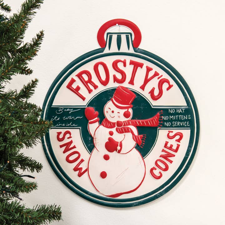 Col House Designs – wholesale Christmas Wall Art – Frosty's Snow Cones Metal Sign1
