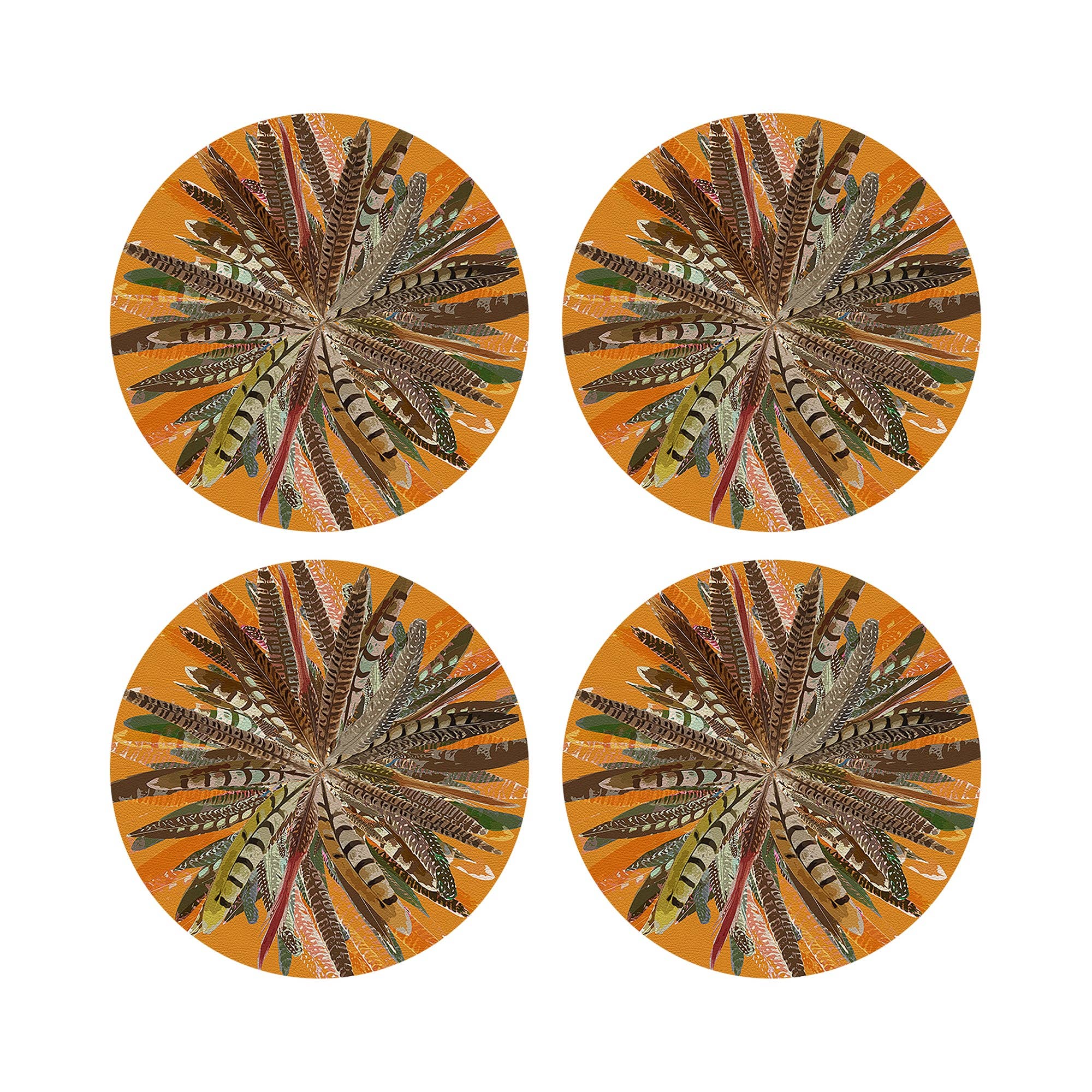 Nicolette Mayer Collection - Wholesale Placemat - Pheasant Feathers Butternut Vegan Leather Round Pebble Placemat3