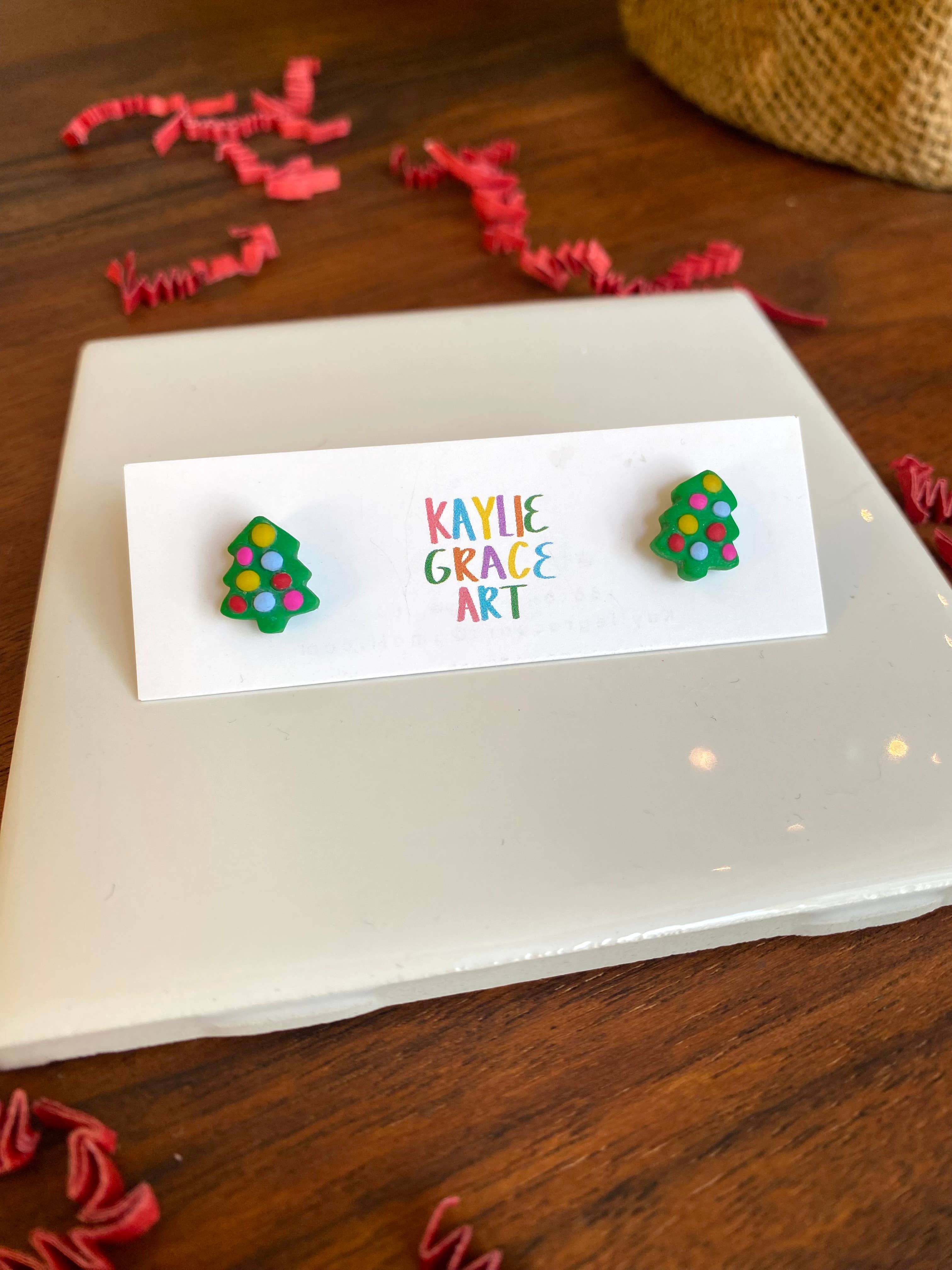 Kaylie Grace Art - Vente Clous d'oreille - Clous d'arbre de Noël fantaisistes0