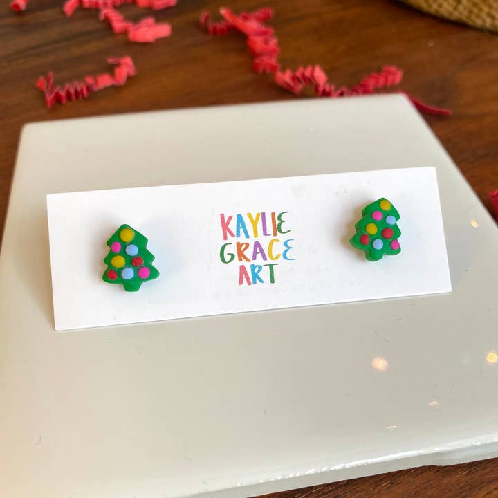 Kaylie Grace Art - Vente Clous d'oreille - Clous d'arbre de Noël fantaisistes0