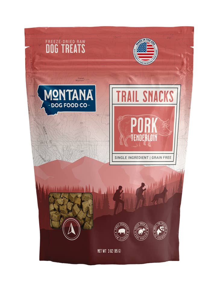Pork Tenderloin Freeze-dried Raw Trail Snacks (Treats) for Dogs 3oz for wholesale by Montana Dog Food Co