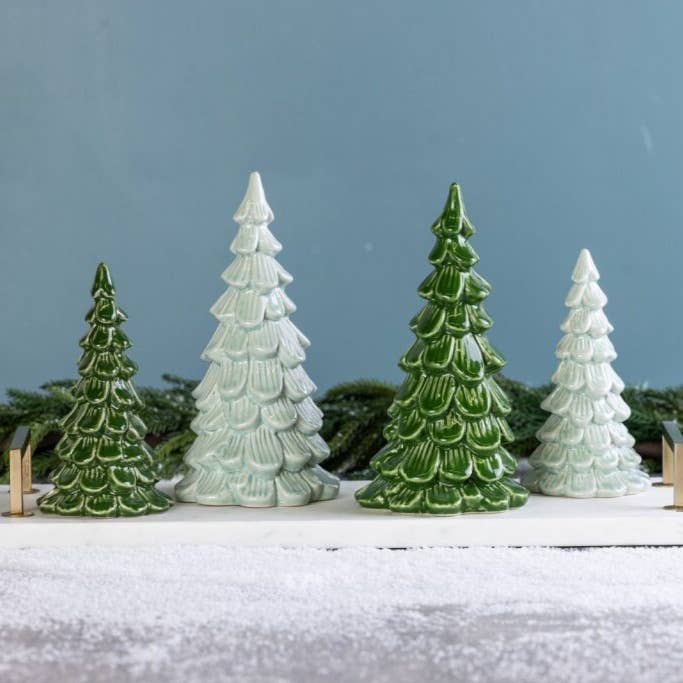 Transpac - Wholesale Christmas Decoration - Christmas Medium Cer Iridescent Tree Decor Set 2