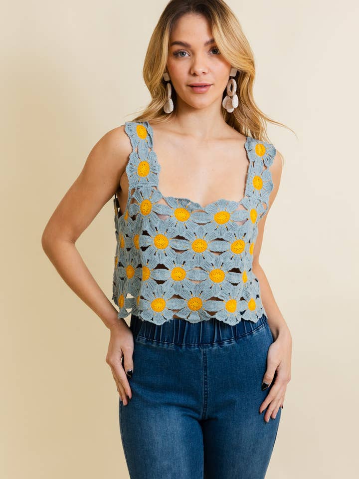 Leto Accessories - Wholesale Knit Top - Women's - Cute Daisy Crochet Crop Top 🌼 | Trendy Summer Fashion