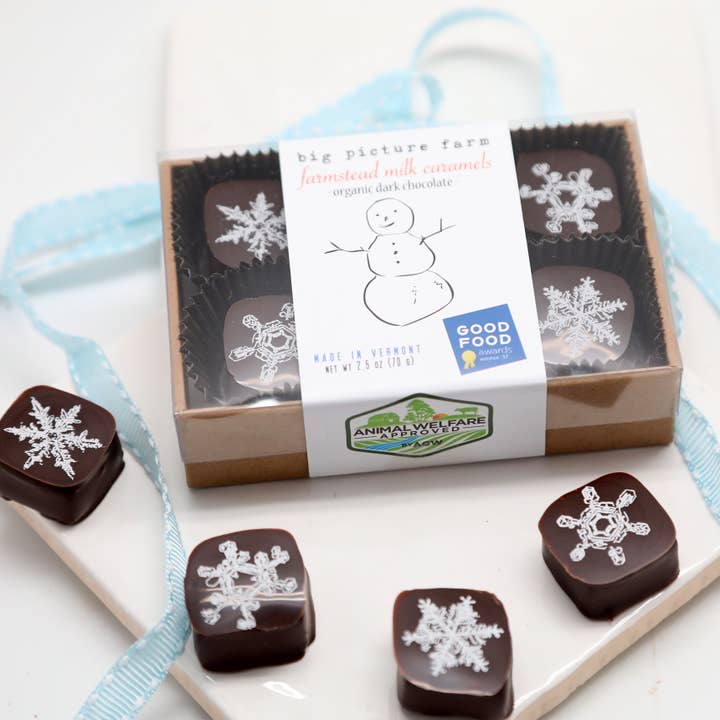 Winter Wonderland Chocolate Covered Goat Milk Caramel for wholesale by Big Picture Farm
