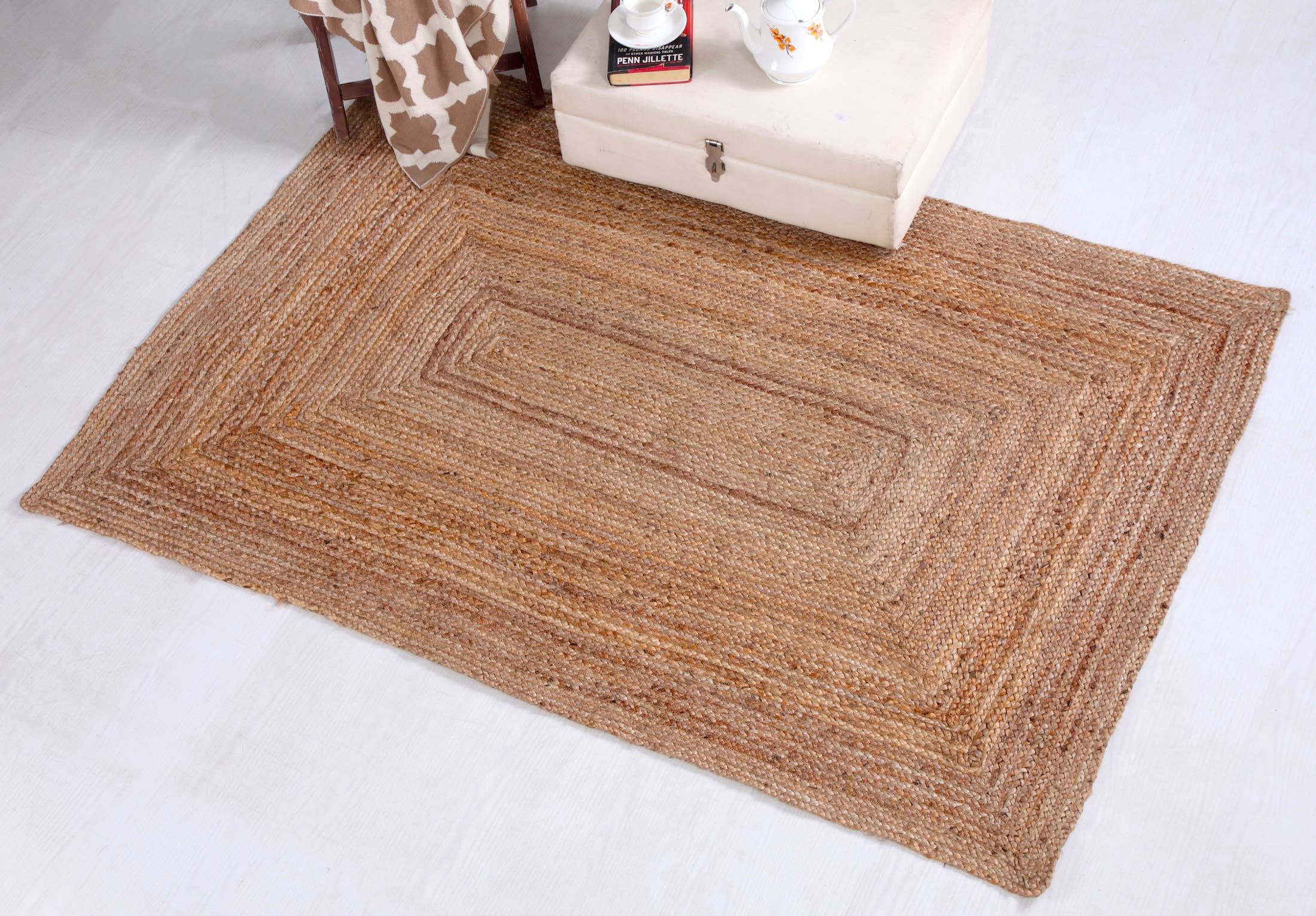 Second Nature Online - Vente Tapis - Tapis rustique DHAKA tissé à la main avec poils plats en jute indien en fibres naturelles, taille L, taille M, petit et revêtement de sol neutre9