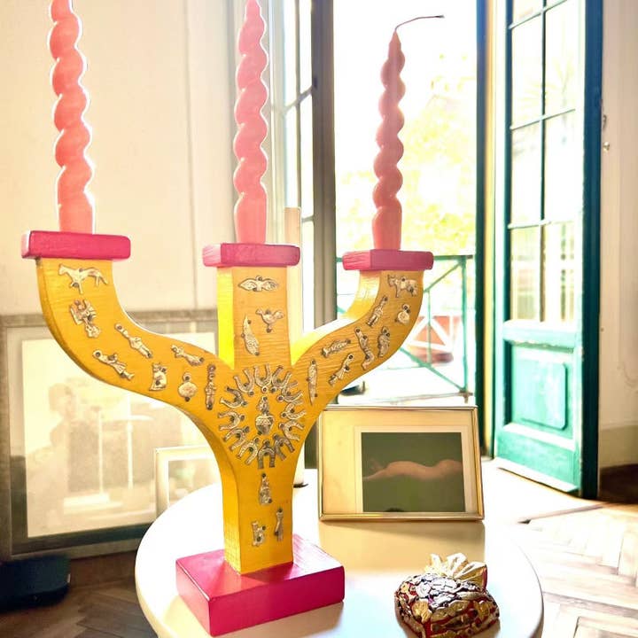 PINK PAMPAS - Wholesale Decorative Tabletop Object - Mini Sacred Heart in Mexican handmade wood with ex vota4