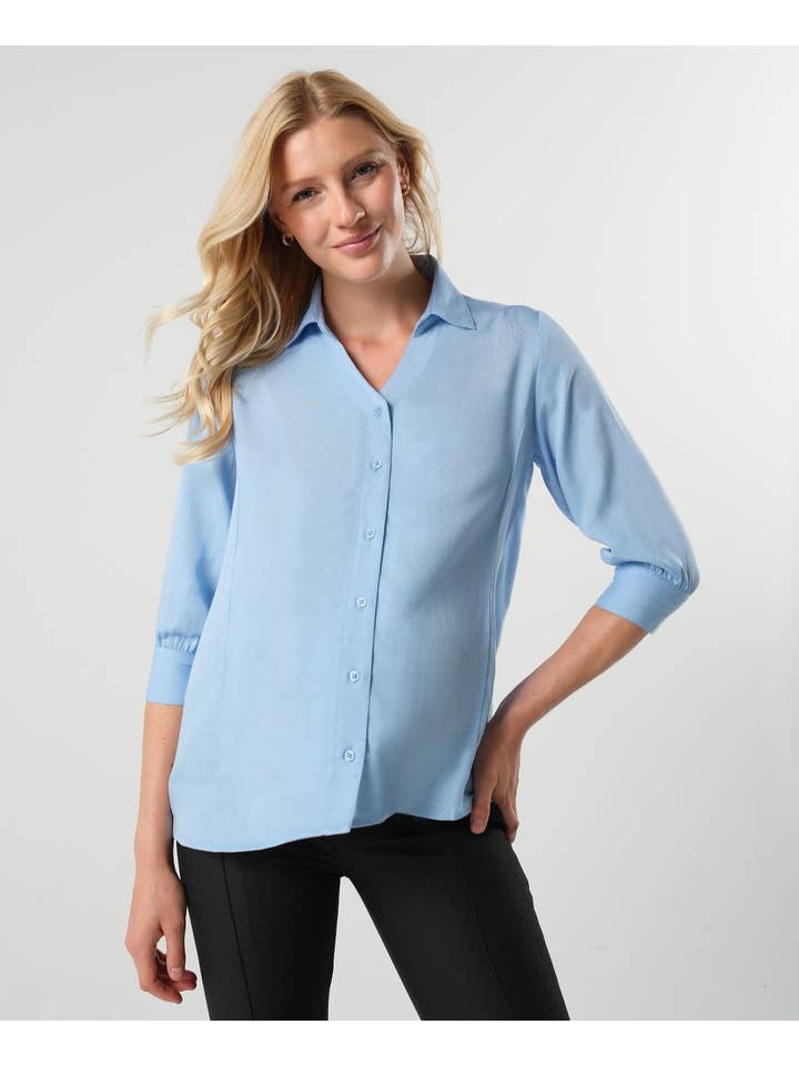 No-Gap Maternity Nursing Button Down Shirt - Pale Blue for wholesale on Faire
