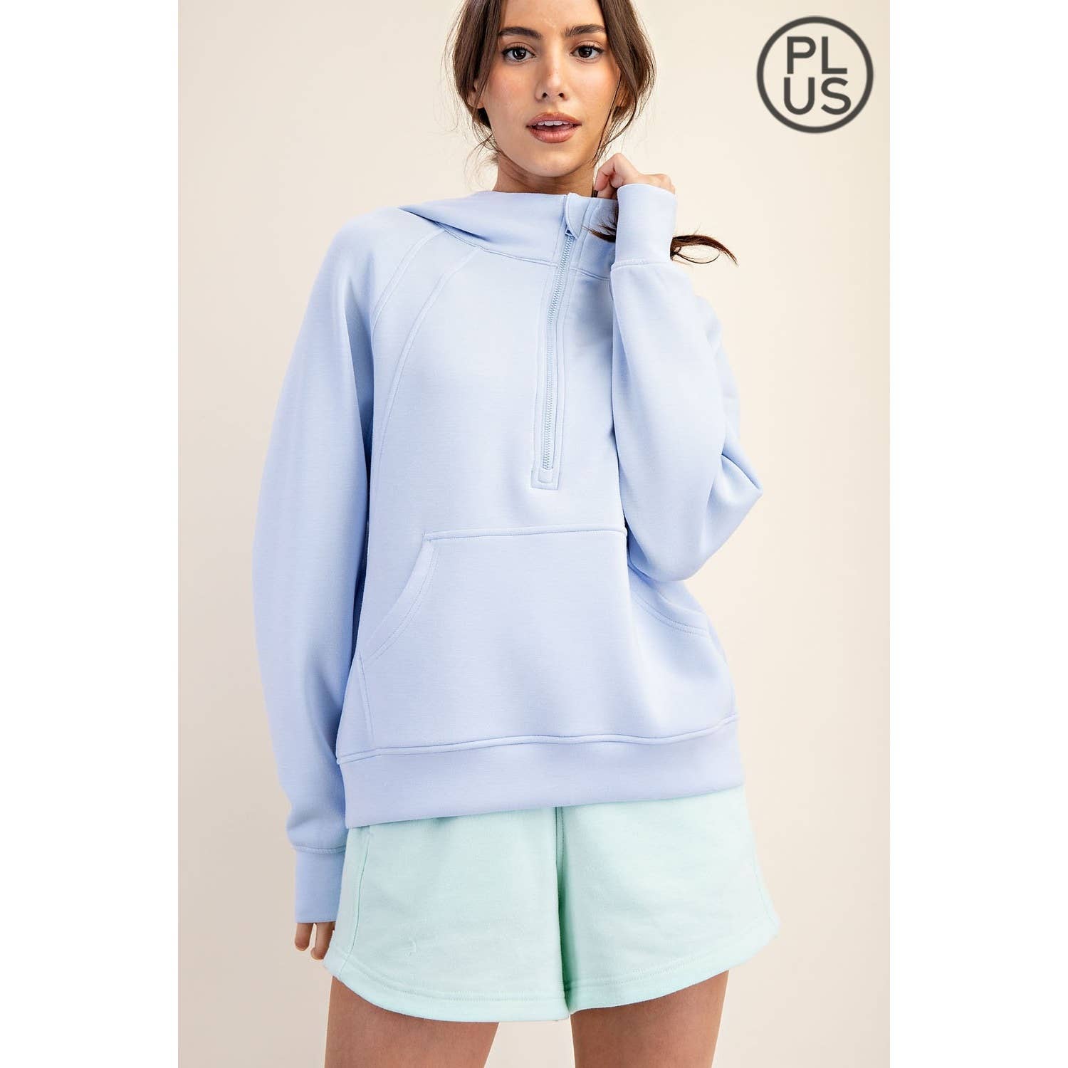 Rae Mode - Vente Veste de sport – femme - VESTE À CAPUCHE QUART DE ZIP EN SCUBA MODAL GRANDE TAILLE9