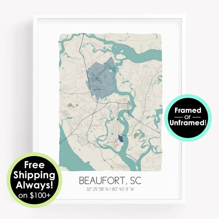 Beaufort South Carolina Map - Watercolor City Map Poster for wholesale by Sparks House Co.