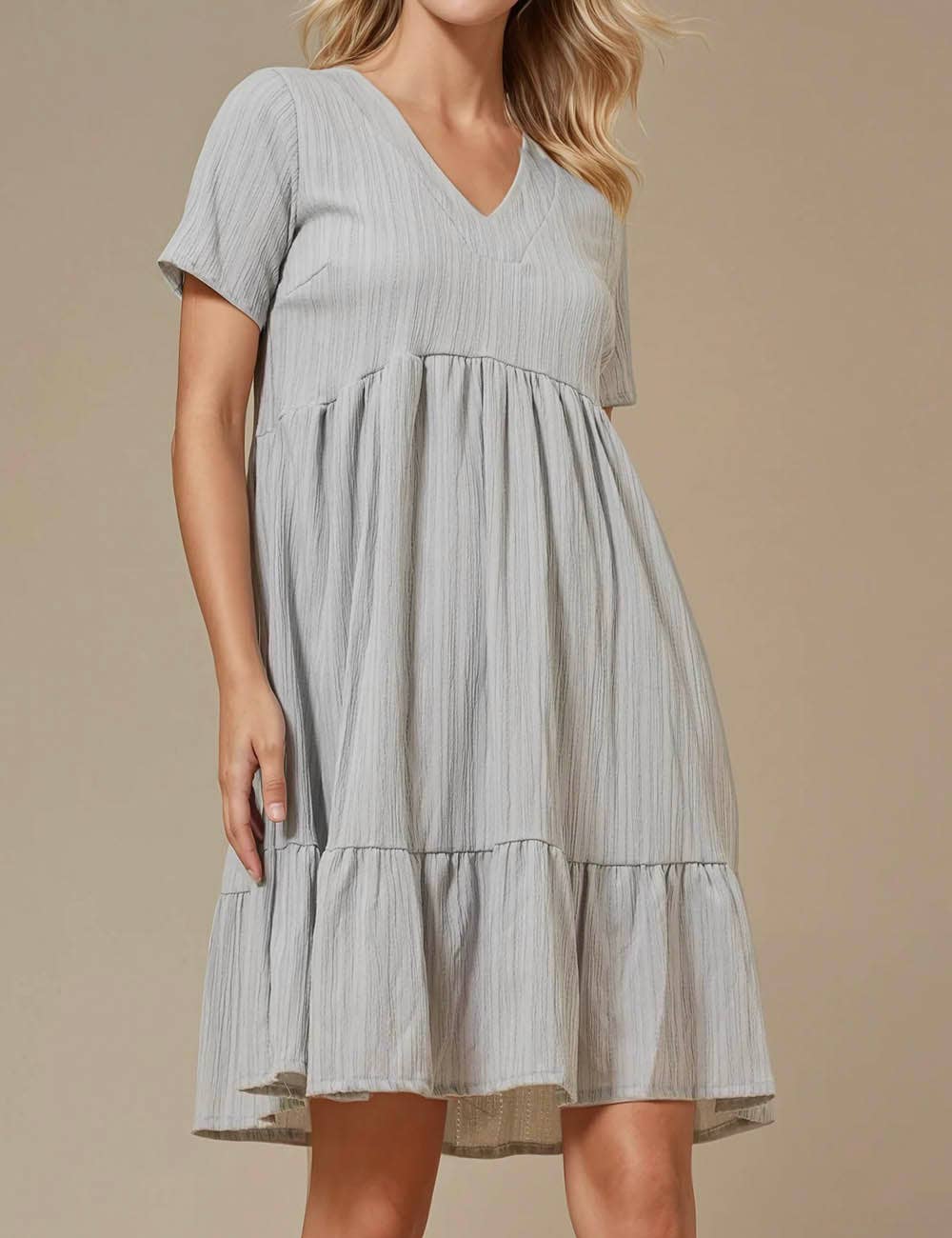 Sweetkama - Vente Robe – femme - Robe courte quotidienne à manches courtes et col en V28
