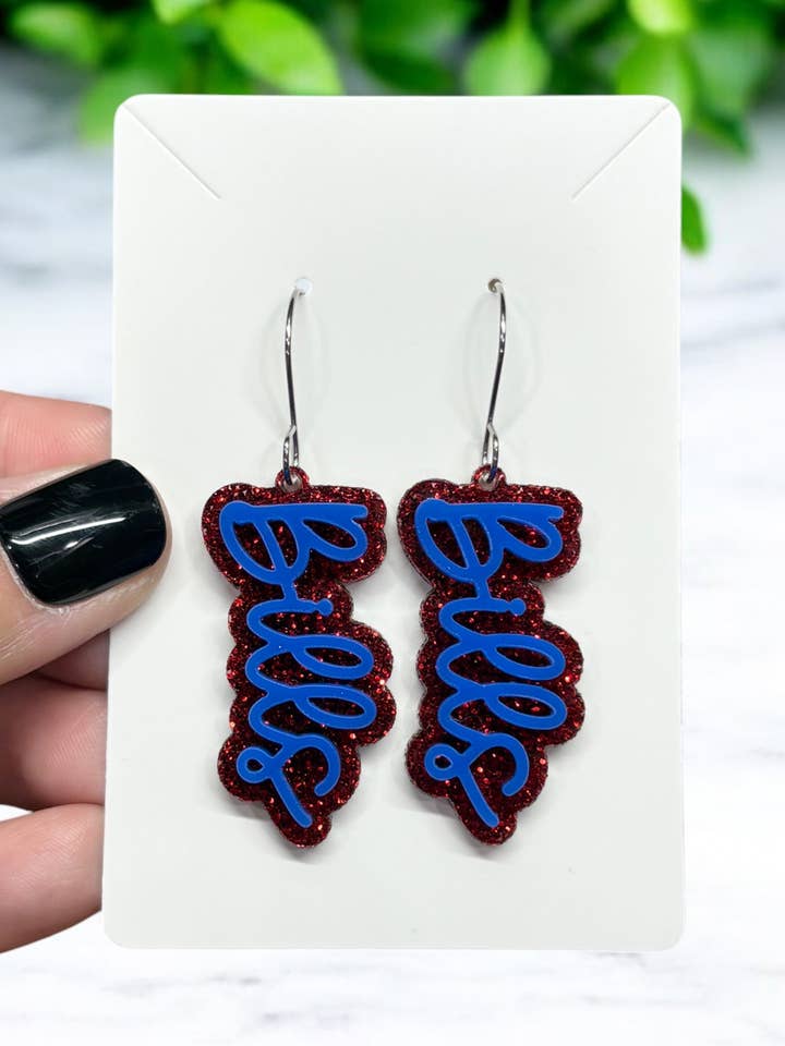 Buffalo Bills Earrings, Game Day Jewelry, Football Earrings for wholesale by Laser & Color Designs LLC