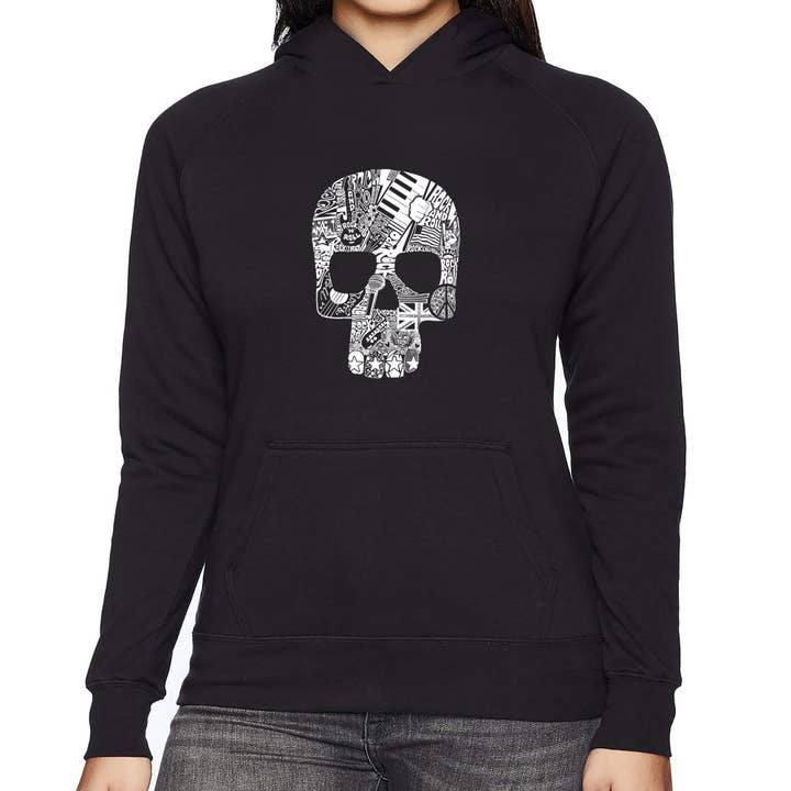 Rock n Roll Skull - Women's Word Art Hooded Sweatshirt for wholesale by LA Pop Art