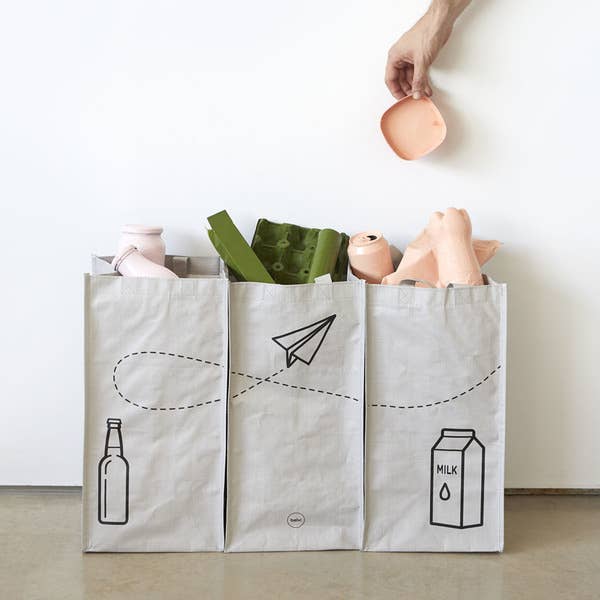 Balvi – Großhandel Mülleimer/Papierkorb – Recycling-Taschen-Set, ordentlicher Müll, grau, recyceltes PP
