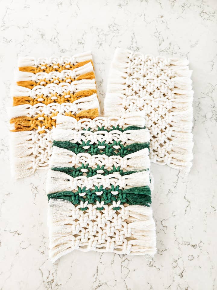 Macrame Coasters sæt med 4, flere farveindstillinger for engroshandel hos Creative Chic Shop