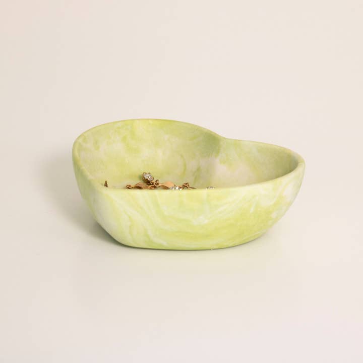 Green & White Marbled Jesmonite Heart Trinket Dish for wholesale by Lunar Living