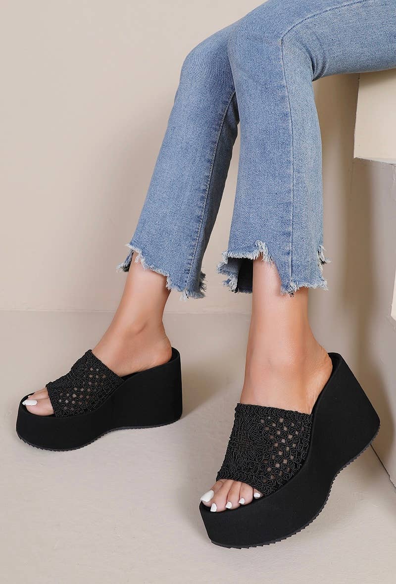 Joia Paris - Vente Chaussures compensées – femme - Claquette compensée en toile tendance H8-915
7