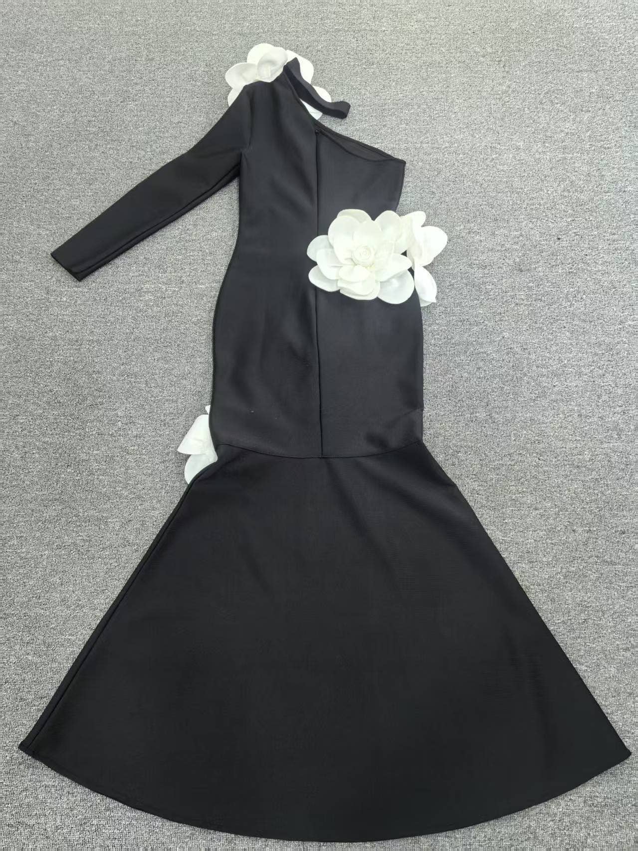 Black DR746Y One-Shoulder Slim Bandage Dress with 3D Flowers for wholesale on Faire3