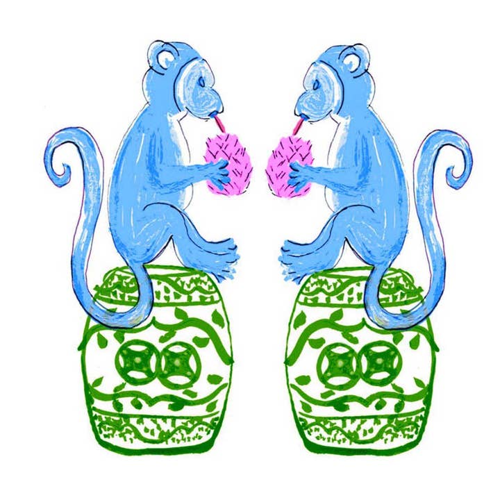 Lemondaisy Design - Wholesale Tea towel - Chinoiserie Monkeys Tea Towel5