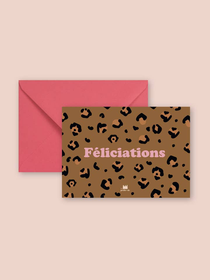 Mini "Congratulations" card: Congratulations leopard (with envelope) for wholesale by Ma Petite Vie