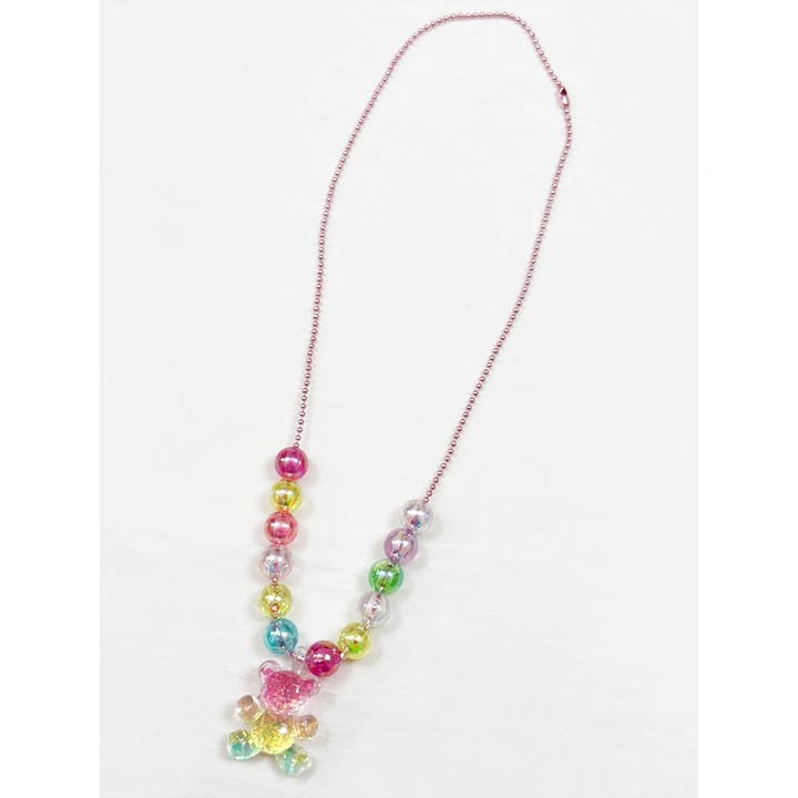 MULTI Kids Colorful Teddy Bear Beaded Necklace for wholesale on Faire