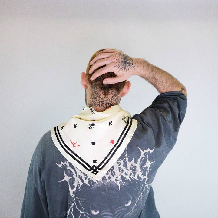 Tarjetas Pañuelo de Seda - Impresión a Doble Cara, Negro y Rojo Impreso en Marfil para venta al por mayor de Palms and Tigers