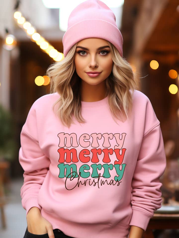 Jersey de cuello redondo Merry Merry Christmas para adultos para venta al por mayor de Uncommon Label