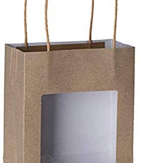 Hammont - Wholesale Gift Bag - Brown Kraft Paper Bag With Window 10 Pack 7.75"X 6.25"X 3"