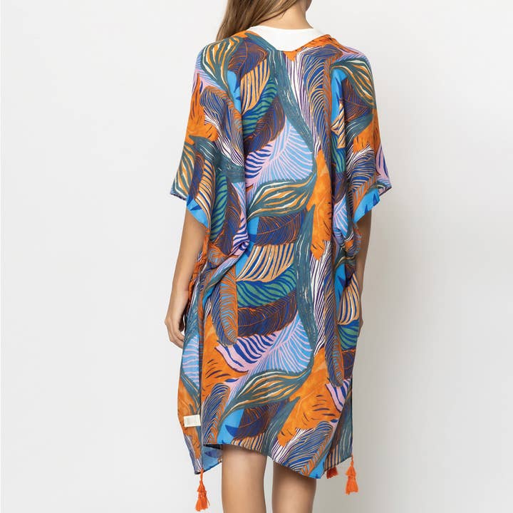 Fashion City - Wholesale Kimono - Women's - Palm Leaf Print Open Front Kimono