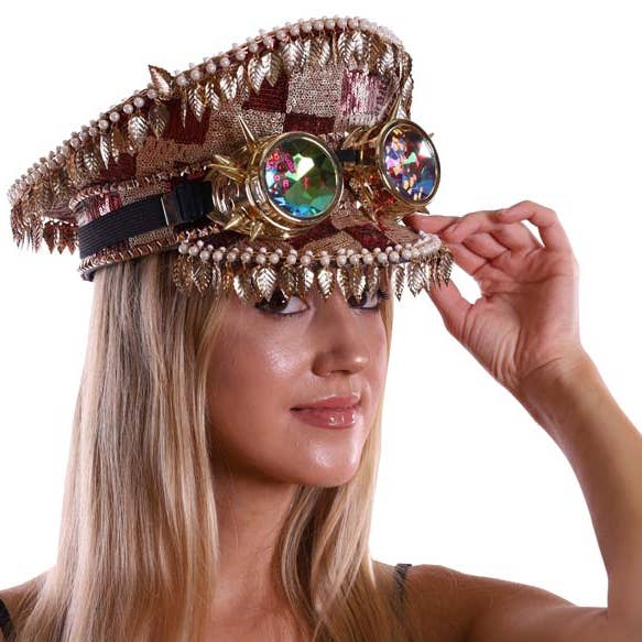 KBW Global Corp. - Wholesale Hat accessory – Women's - Red Patch Captain Hat with Goggles0