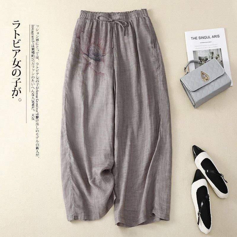 UZ Wholesale Store – Großhandel Hose – Damen – Vintage-Damenhose aus Baumwolle und Hanf mit elastischem Bund und weitem Beinschnitt2