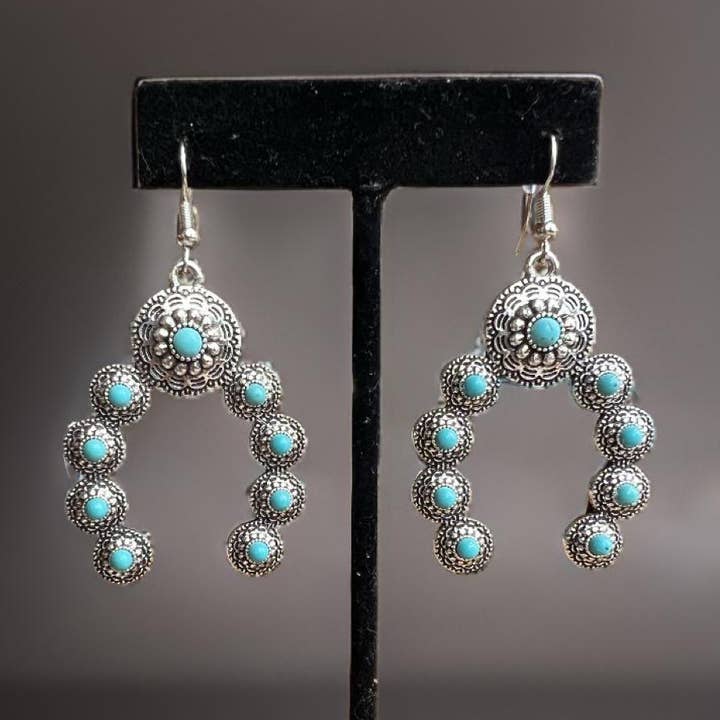 Squash Blossom Naja Western Faux Turquoise Earrings for wholesale by Westrian International