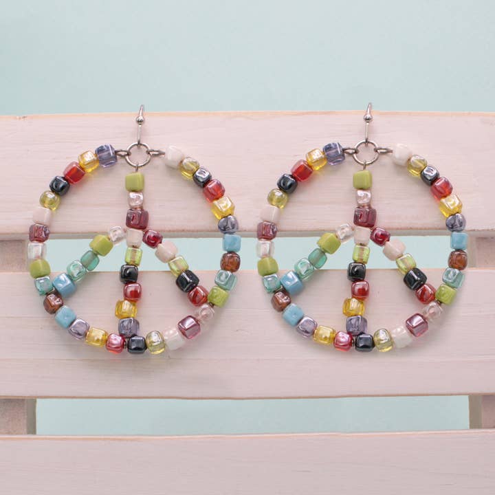 ZAD - Wholesale Dangle Earrings - Living in Harmony Multi Bead Peace Sign Earring2