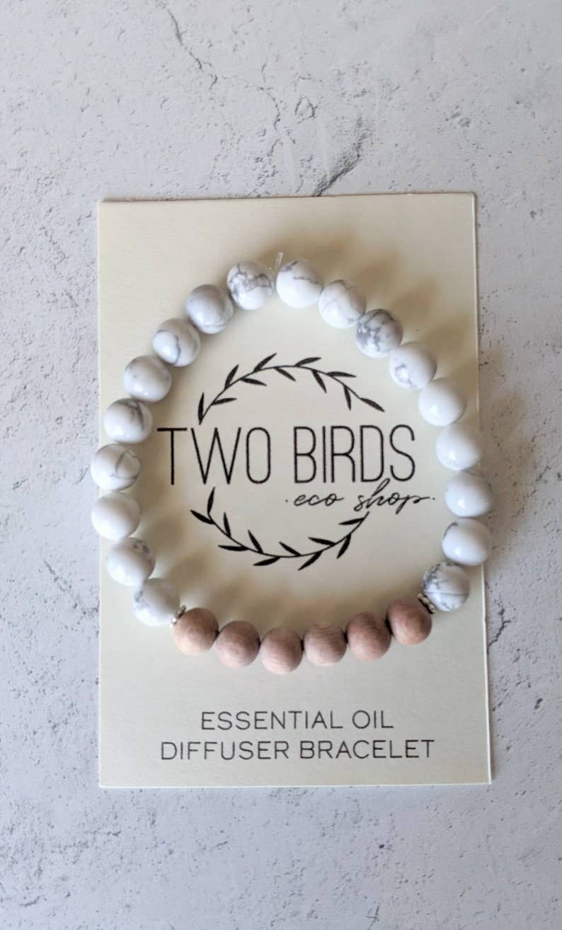 Two Birds Eco Shop - Vendita all'ingrosso Bracciale per aromaterapia - Bracciale diffusore in marmo howlite e palissandro2