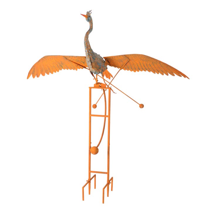Big Rustic Metal Flying Heron Rocker Balancer Garden Stake for wholesale by Continental Art Center
