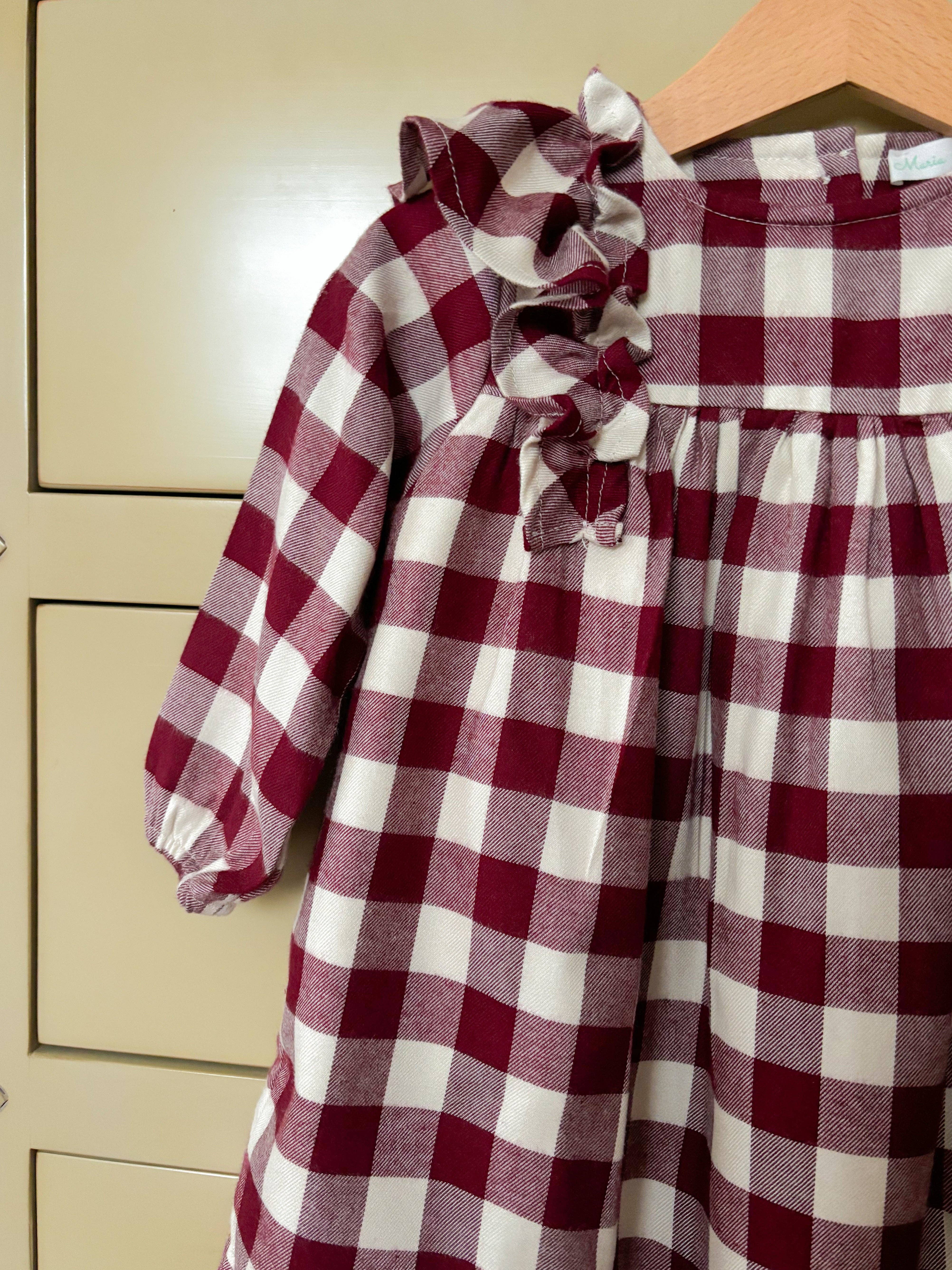 Maria Jasmim Baby & Child - Vendita all'ingrosso Vestito - Bambini - Vestito bordeaux con volant e motivo a quadri1