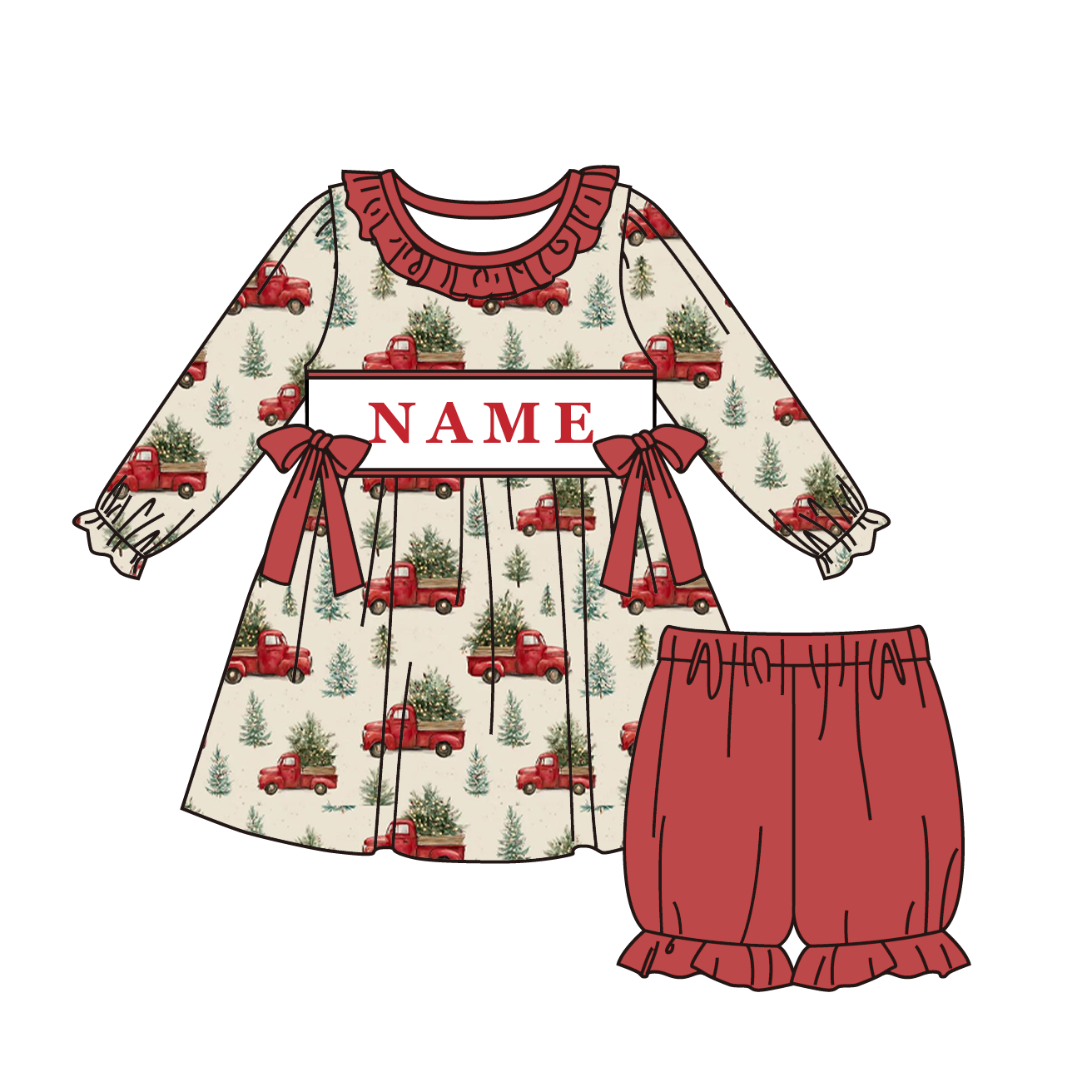 Auraquise - Vente Ensemble de vêtements – bébé - Collection de Tenues Personnalisées avec Broderie Smockée de Sapin de Noël1