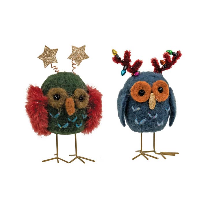 Bright Ideas - Venta al por mayor Conjuntos de adornos - Adorno de lana fieltrada con búho espíritu navideño, 2 surtidos0