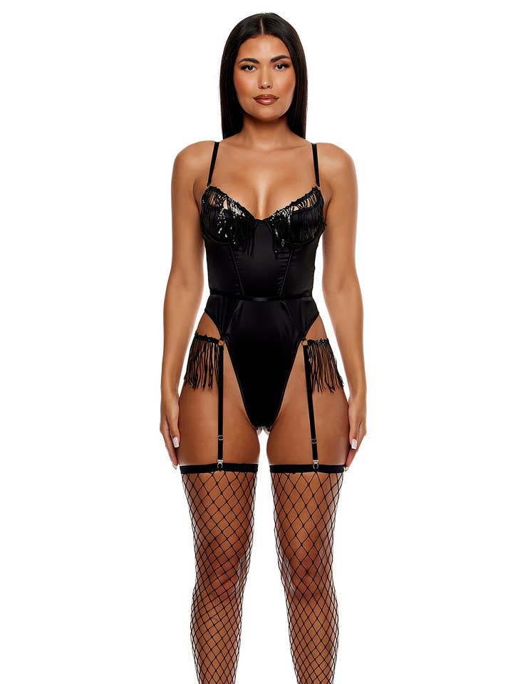 Teddy Peep Show à franges et sequins - Noir pour la vente par Forplay Inc.