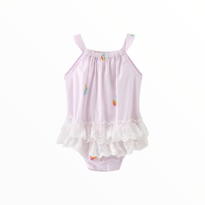 Babies Organic Cotton Lace Romper Pink Rainbow Heart for wholesale by iMiN Kids
