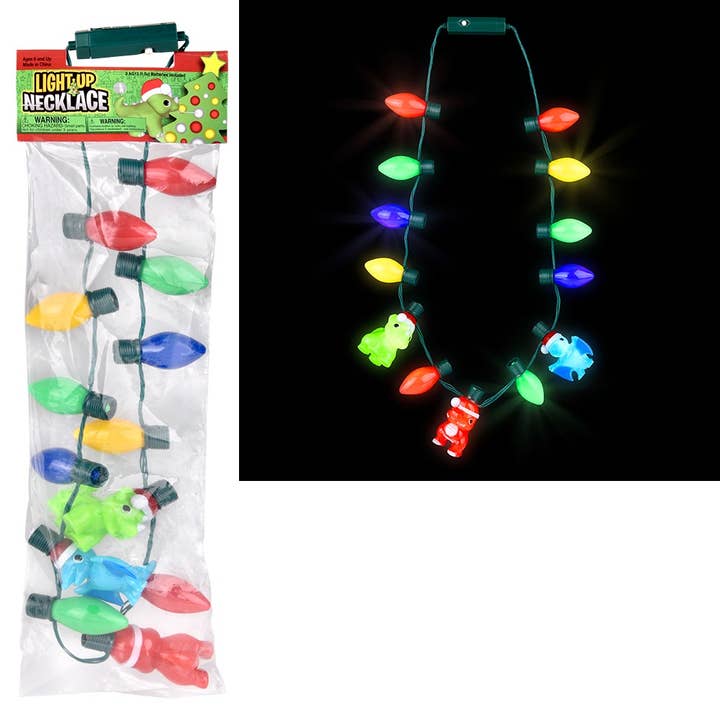 La Luna Bella - Toys – Großhandel Leuchtspielzeug – Kind & Baby – 20" Leuchtende Weihnachts-Dinosaurier-Halskette LLB Light-up Toys1
