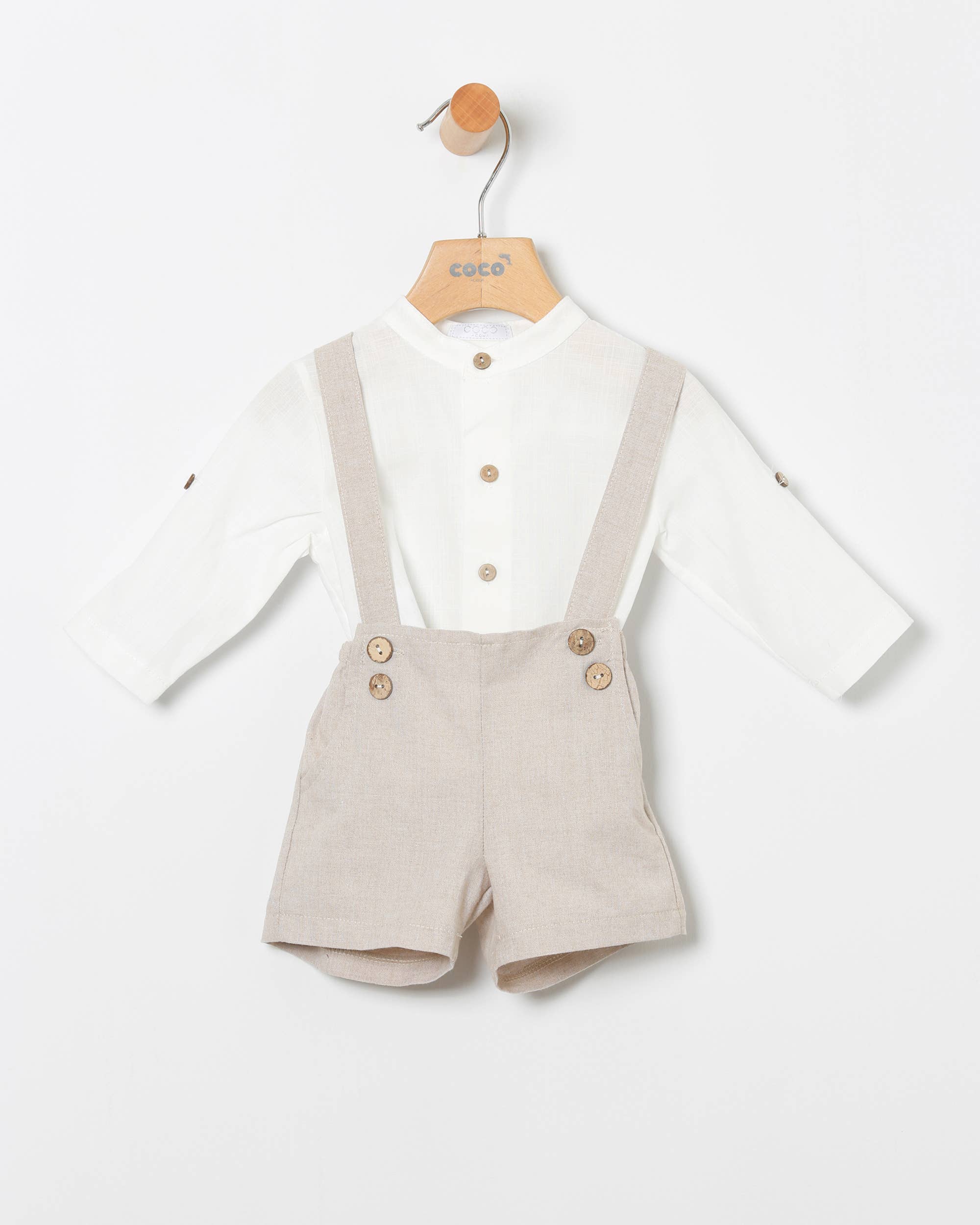 COCO ACQUA - Wholesale Clothing Set - Baby - Baby Boy Set Adjustable Shirt And Toasted Linen Overalls