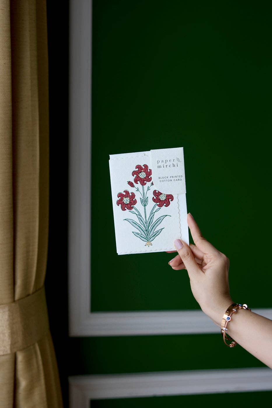 Paper Mirchi – wholesale Season’s Greetings card – Hand Block Printed Greeting Card - GC Nargis Sage6