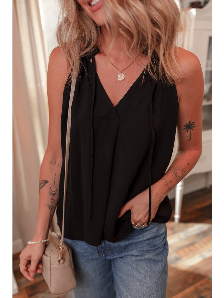 Sort Solid Slips V-hals Sommer Tanktop for engroshandel på Faire