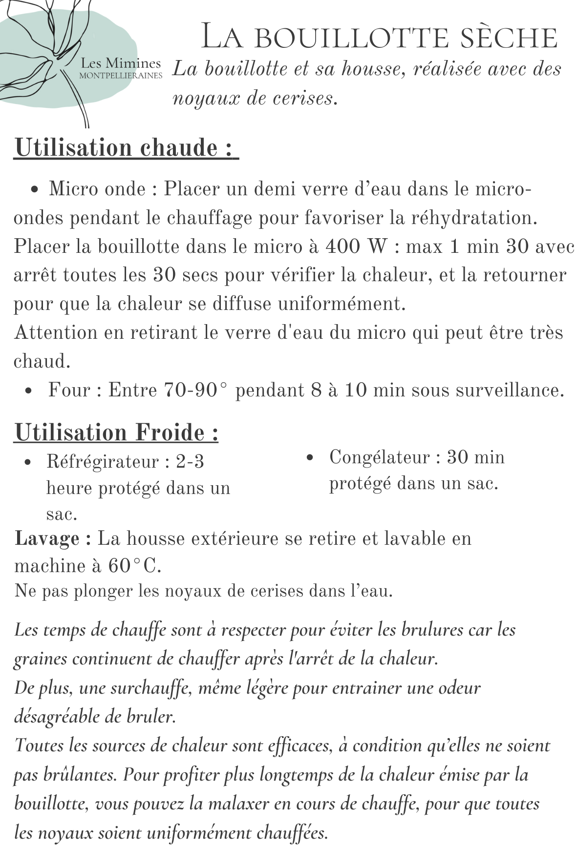 Les Mimines Montpellieraines - Venta al por mayor Compresas de frío/calor - Botella seca de agua caliente con huesos de cereza9